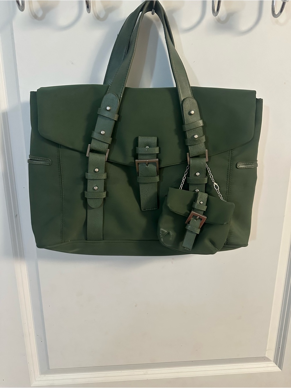 Source Unknown Olive Green Double-Strap Tote with Detachable Pouch